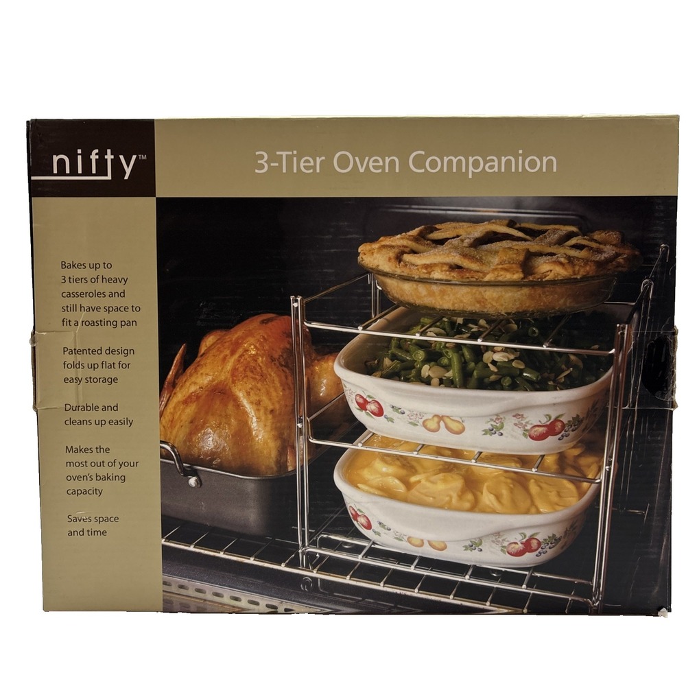 Nifty 3-Tier Oven Companion Rack Space Saver Folding Bake Rack New Open Box